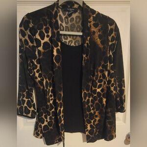 Liz McCoy Cardigan Attached Layered Tank Women Animal Print  3/4 Sleeve …